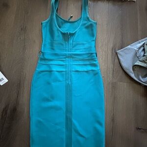 Elegant Teal Sleeveless Dress large bandage